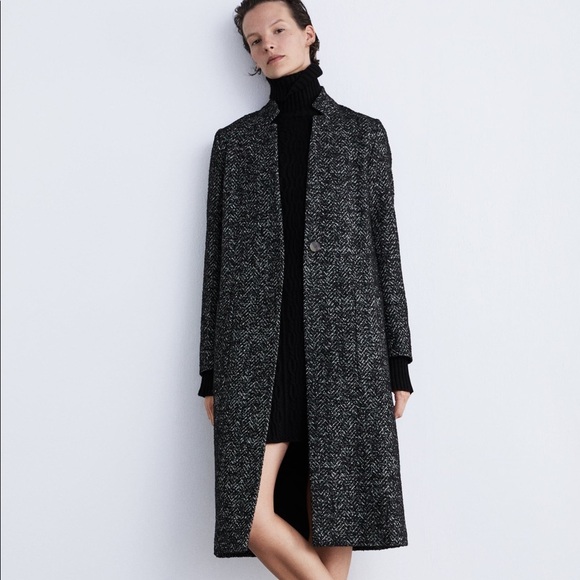 ZARA Inverted Lapel Herringbone Coat - Picture 4 of 16